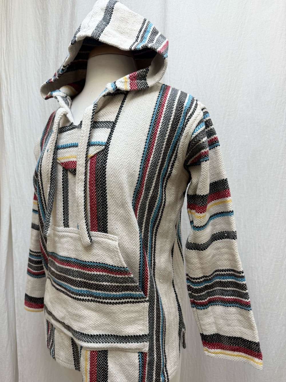 Men's Hooded Baja Stripe Sweater - white with Multicolor Stripes